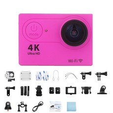 울트라 HD 4K 액션 카메라 수중 방수 헬멧 비디오 녹화 카메라 와이파이 20 인치 스크린 미니 스포츠 카메라 30fps 30M, Pink|No Card, Pink+No Card