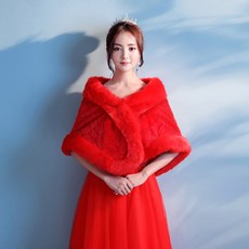 신부 한식 웨딩드레스 숄 결혼 빅사이즈 드레스 웨딩 코트 겨울 가을 계절 두꺼운 보온 퍼 케이프