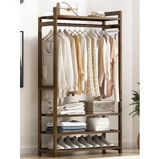 스탠드 행거 드레스룸 옷걸이 원목 나무 이동식 2단 원룸 튼튼한 옷장, (고급B형)120x150cm(다크밤부)