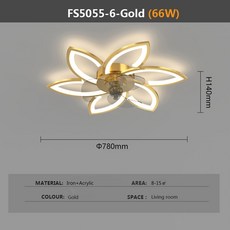 블레이드리스 천장 조절 단 플러시 포함 6 마운트 조도 조명 꽃잎 스마트 팬 선풍기 LED 타이밍 바람 램프, d-골든-78x14cm, 리모콘으로 디밍 가능, 220v