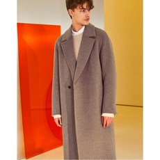 티엔지티 20FW [핑크멜란지] 핸드메이드 원버튼 캐시미어 롱코트 TGCO0D103P4