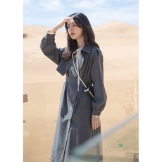 트렌치코트 CHACHA럭셔리 기품 무릎을넘기는 허리조임 영국스타일 미들롱타입