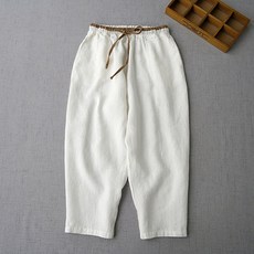 베이비맥스 여성용 배색 스트링 린넨 배기 팬츠