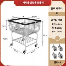  코인세탁소 빨래방 카트 옷정리 운반용 바구니 대용량 런드리트롤리, 세탁물 운반용 트롤리 블랙 