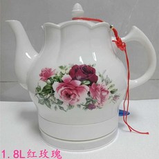 심플 도자기전기포트 미니멀 커피 주전자 티포트 사기, 레드 로즈 1.8L