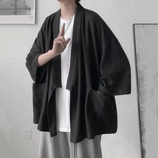 두루마기가디건 퓨전 남자 자켓 가운 가벼운 남성용 연극 무대 하오리, 1개, M 블랙