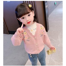 블레스 여아 니트 코트 아동 봄가을 상의 1~3세 아동 핑크 카디건 니트