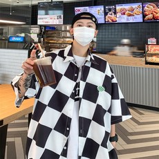 ANYOU 남자 셔츠 반팔 오버핏 남녀공용 커플 얇고 시원한 하와이안 셔츠