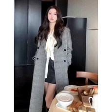 여성 헤링본 코트 캐주얼 패턴 디테일 겨울 여성 데일리룩 하프코트
