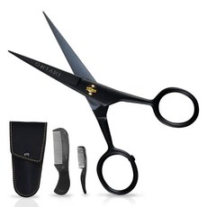 Ontaki 12.7cm(5인치) 전문 독일 수염 및 콧수염 가위 남성용 빗 2개 휴대용 파우치 포함 - 정밀도를 위한 베벨 엣지 페이셜 헤어 그루밍 키트 모든 바디 블랙 트리밍, Ontaki 12.7cm5인치 전문 독일 수염 및 콧수