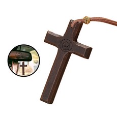 주리아토 차량용 원목 나무 십자가 목걸이