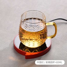 온열패드 항온 컵받침 컵 찻잔 물컵 스마트 보온 받침대 사무실 기숙사 가열컵 매트 usb온도조절가능, T19-콤마 항온 바오 화환 홍+보리이삭 원형컵 450