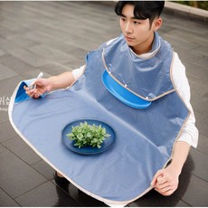 어르신 환자 실리콘 턱받이 방수 앞치마 노인 식사용 성인용, 1개, 벨크로블루체크