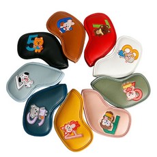 9Pcs 골프 헤드 커버 두꺼운 합성 PU 가죽 골프 아이언 헤드 커버 긴 목 골프 클럽 헤드용 큰 숫자, MC