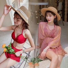 여자바디프로필 하이레그 모노키니 여성 비키니 수영복 올리기 원피스 여름 해변 비키니 + 태양 보호 셔츠, 40-60KG