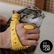 [몬도미오펫] 더콤마_강아지 목욕 장갑 고양이 그루밍 빗 마사지 브러쉬, 1개, 옐로우(Yellow)