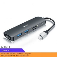 [해외] MEGOO USB C 노트북 도킹 스테이션 6 IN 1 TYPE C TO HDMIUSB3.0PD MAC PRO 용 충전SD TF 카드 리더