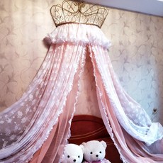 공주 레이스 휘장 머리 거즈 큐트 핑크블루 미용실트리트먼트 민박 가정용 장식 배경 사 한식 스위트, 레이스 커튼 두국화 핑크 사_ 화이트 기타