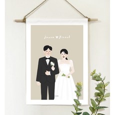 목봉형 행잉 패브릭포스터 인물그림제작 웨딩 집들이선물, 기본1-2인, A4, 핀