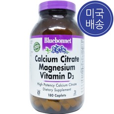 블루보넷 칼슘 시트레이트 마그네슘 비타민 D3 캐플렛 무설탕 글루텐 프리, 180개입, 1개