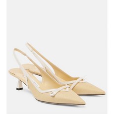 Jimmy Choo Amita 45 레더 트리밍 라피아 슬링백 펌프스 189495