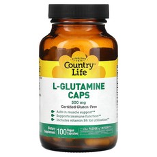 Country Life L 글루타민 캡슐 500 mg 100 비건 캡슐, Country Life L 글루타민 캡..., 1개, 100정