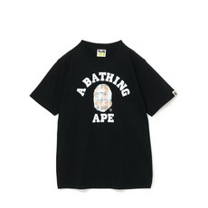 베이프 BLEACHED BAPE CHECK COLLEGE 반팔티셔츠 블랙 화이트