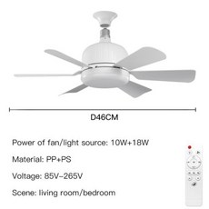 천장 실링팬 LED 조명이 있는 모던 선풍기 침실 리모컨 램프 거실 레스토랑 주방 전기 샹들리에 6 블레이드, 1) White Brightness Dimmable