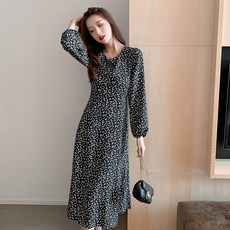 잔꽃원피스 겨울 가을 클래식 쉬폰 여성의류 허리보정 슬림핏 두터운 융털 이너