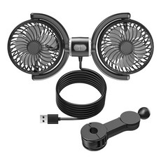 Fowod USB 서큘레이터 차량용 360° 뒷좌석 팬 1.2m 연장선 3단 강풍저소음 조절, 블랙