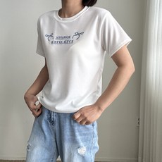 에이치스 데일리 쁘띠 리본프린팅 라운드넥 기본반팔티