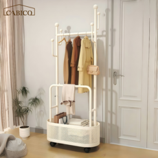CABICO 2단 튼튼한 철제 바구니 고급 이동식 원룸 행거 튼튼함 보장, 화이트