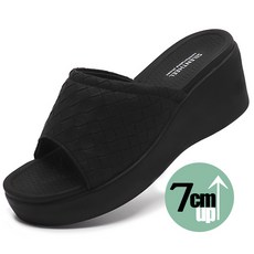 통굽사무실슬리퍼
 사일런트힐 폭신한 쿠션 여성 통굽 슬리퍼 7cm 키높이 직조 발편한 사무실화 근무화 KS010