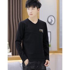 TOSJC 청소년 가을 겨울 긴팔 맨투맨 남 13 세 중 학생 15 멋 짐 16V 넥 티셔츠 베 이 직 포 인 트 773 블랙 M