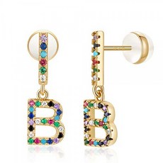 B Earrings for Girls Bar Initial Earrings Alphabet Earrings for Kids 14K Gold P