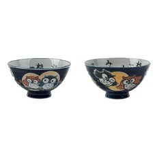 일본 도자기 밥공기 국대접 1인 세트(밥그릇+국그릇), 밤부엉이, 1개