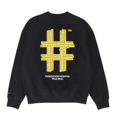 #BEENTRILL# 빈트릴 골프 23F/W 뉴 옐로우 테이핑 해시태그 오버핏 맨투맨(블랙) BA231RM001BK - 빈트릴골프