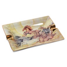 Dxon 하이 엔드 세라믹 시가 재떨이 펜티엄 말 그림 흡연 액세서리 액세서리, Gold, 1개
