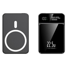 22.5W 마그네틱 무선 보조 배터리 10000mAh 스마트 led 휴대용 MacSafe 보조 배터리, 블랙