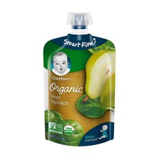 거버 Gerber 자연유래 배 시금치 퓨레 시터 세컨드 푸드 이유식 3.5oz(99그램) 24팩, 99g