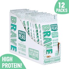 BRAVE Roasted Peas 고단백 저칼로리 스낵 Sour Cream & Chive 35g x 12개, 1팩