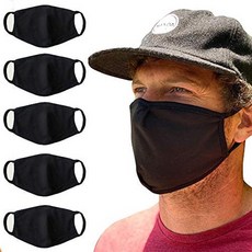 Inov8 Brands 5 팩 대형 블랙 T 셔츠 페이스 마스크 남여공용 재사용 가능 빨 수 있음 더블 레이어 면, Black_5, Black_5, Black_5