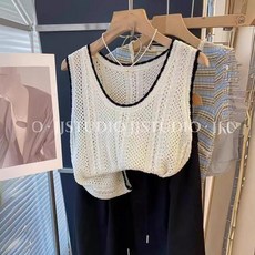 사색 니트 보웬 여름 더캐시미어 중년여성 펀칭 루즈핏 반팔 강민경 한소희 최화정 얇은 민소매니트 A05