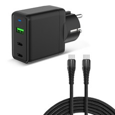 KLIFE GaN 65W 초고속 PD3.0 PPS 멀티 충전기 접지 3포트+100W C타입 고속 케이블, 블랙