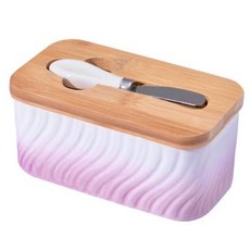 Lumicook 뚜껑이 있는 대형 버터 접시 주방 조리대용 세라믹 용기 실리콘 씰이 밀폐 대나무 커버 스틱 2개 보관 독특한 소용돌이 패턴 퍼플 핫템 잇템, 추상