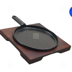 윤망찌 무쇠팬 통주물 원형후라이 목판받침대 세트 2호