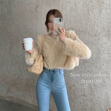 안나리야 니트 플리스 후리스 양털 뽀글이 숏 부클 스웨터 YJ