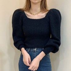 E19641 여성 스퀘어넥 니트 티셔츠