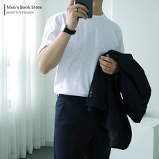 [맨즈북] 내추럴 라운드 슬라브 남자 여름 수트 이너 티셔츠 무지 반팔 정핏 6olor