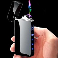 남성용 세련된 USB 충전식 전기 라이터 시원한 방풍 듀얼 ARC 플라즈마 라이터 야외 캠핑 가제트 착화제, 7) A6B-black-1, 1개